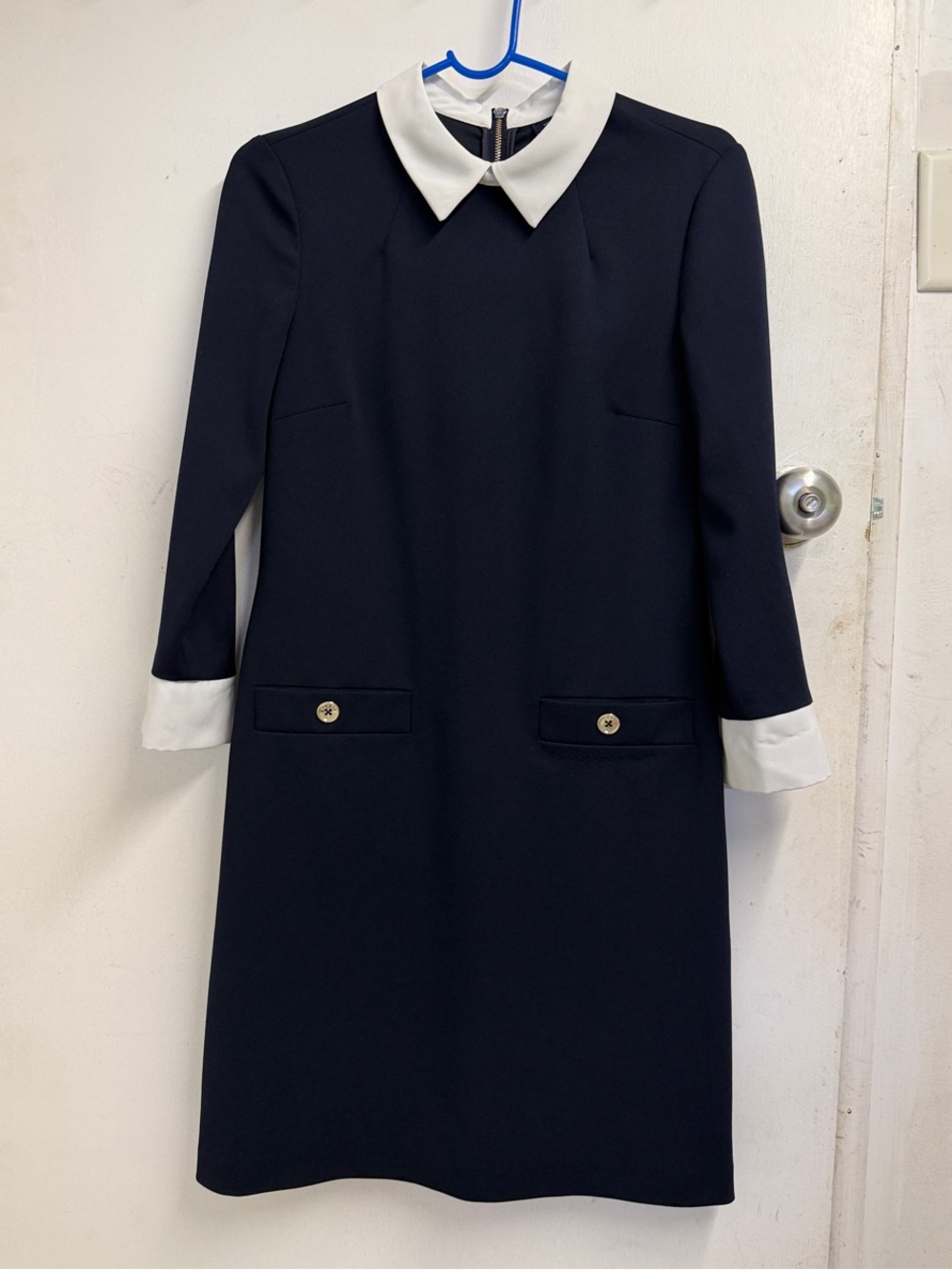 Classic Navy Shift Dress with White Collar
